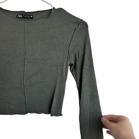 Zara Exposed Stitch long sleeve crop top lightweight size: Medium - Picture 3 of 6